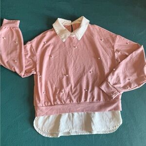 SHEIN Pink and White Layered Sweatshirt